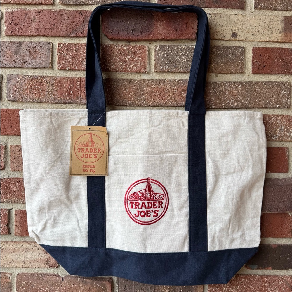 Trader Joe's Navy and Cream Tote Bag